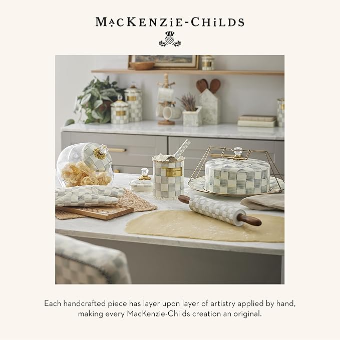 MACKENZIE-CHILDS Enamel High-Tea Teapot, Cup, and Lid, Cute Teapot and Teacup Combo, Gray-and-White Sterling Check - Bloomnest