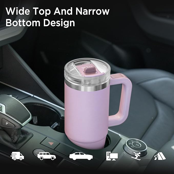 Tyeso 40 oz Tumbler with Handle, Straw and Lid - Leak Resistant Insulated Stainless Steel Water Bottle, Car Cup Holder Friendly Travel Coffee Mug Purple - Gifts for Men & Women - Bloomnest