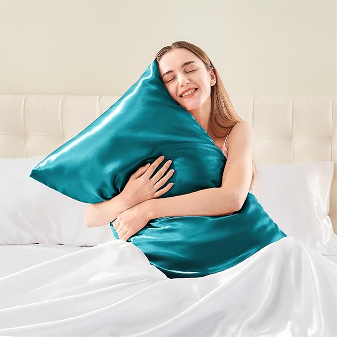 BEDELITE Satin Body Pillow Cover 2 Pack, Super Soft and Cooling Body Pillow Pillowcase for Hair and Skin, Breathable Silky Full Long Pillowcase Cover(20"x54", Teal) - Bloomnest