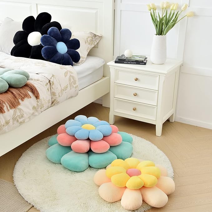 Sioloc Flower Pillow Shaped Throw Pillow Butt Cushion Floor Pillow,Seating Cushion,Cute Room Decor & Plush Pillow for Bedroom Sofa Chair(Yellow,15.7'') - Bloomnest