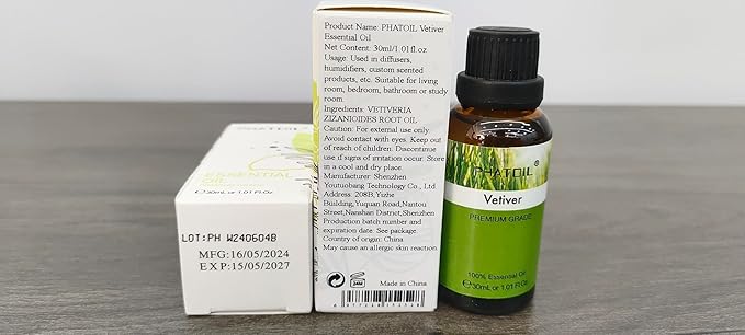 Vetiver Essential Oil, 1.01Fl.Oz (30ML) PHATOIL Pure Essential Oil Singles for Aromatherapy Diffusers, Humidifiers, Great for DIY Candle and Soap Making, Gift for Friend - Bloomnest