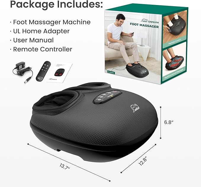 Snailax Shiatsu Foot Massager with Heat, Deep Kneading, Compression, Vibration,Electric Feet Massager Machine for Plantar Fasciitis,Neuropathy,Foot Warmer,Remote Control,Size 13,Gifts