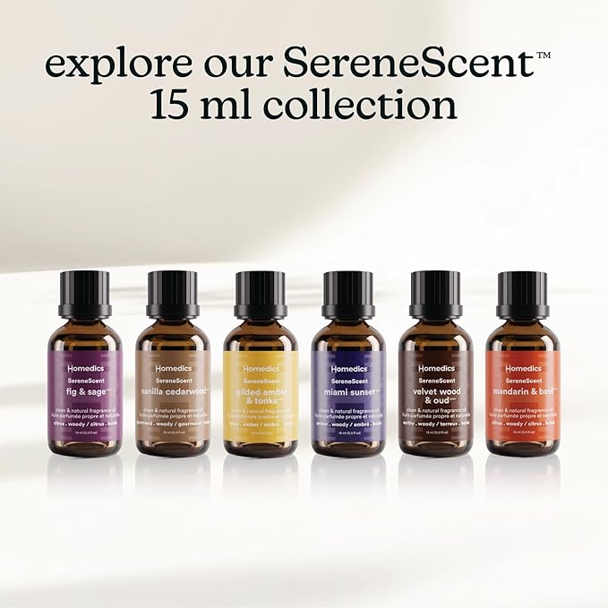 Homedics SereneScent Waterless Diffuser Oil Refill β Gilded Amber & Tonka (15ml). Compatible with Compact SereneScent Diffusers. Warm & Luxurious Home Fragrance. Plug & Play. Homedics