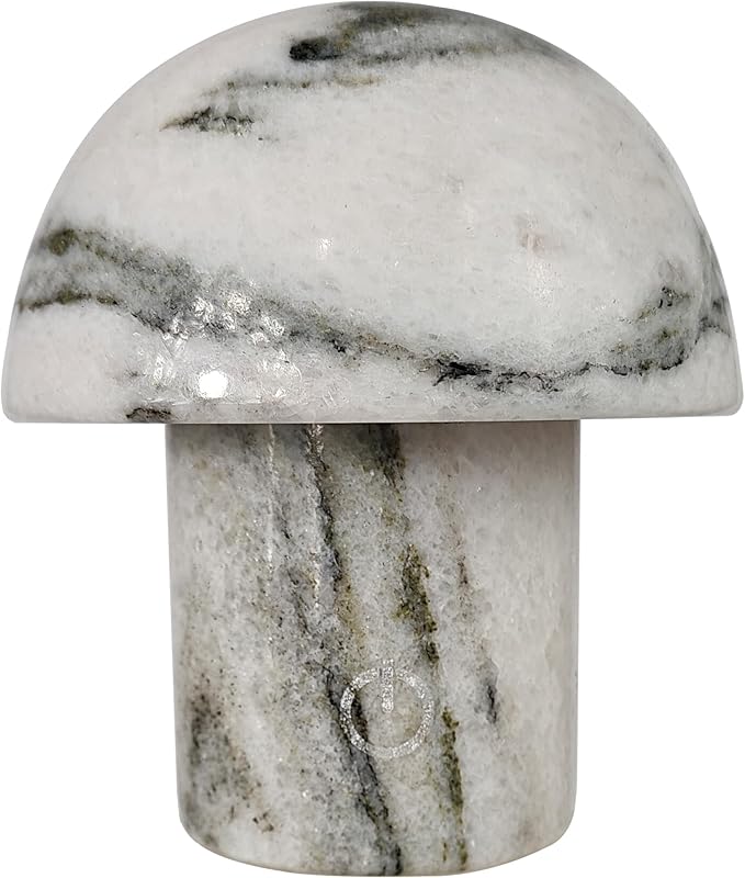 Handcrafted Natural Stone Mushroom Lamp - Rechargeable Bedside LED Night Light with Type-C Port, Unique Marble Table Lamp for Modern Interiors - Bloomnest