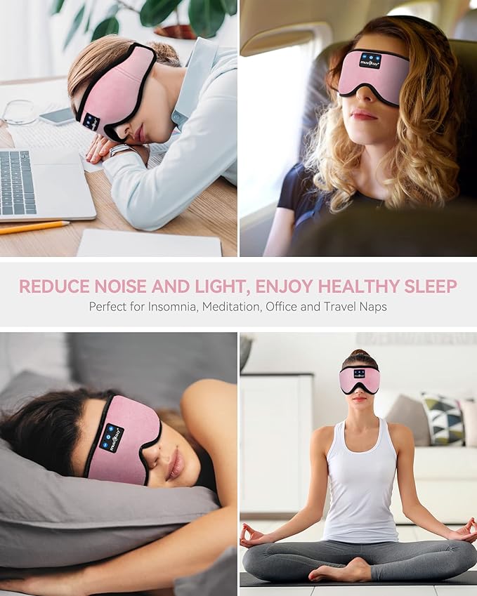 MUSICOZY 3D Bluetooth Sleep Mask with HD Stereo Sound, Wireless Sleep Headphones for Side Sleepers, Music Headband Eye Mask for Sleeping, Relaxation, Travel, Yoga, Cool Gadgets for Women Mom Girls - Bloomnest