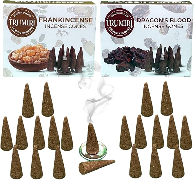 TRUMIRI Incense Cones Combo Pack - 20 Cone Incense - 10 Dragons Blood + 10 Frankincense TRUMIRI