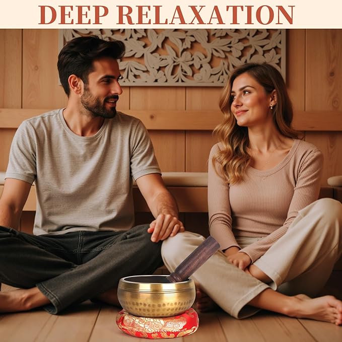AKLOT HandMade Meditation Singing Bowl: Tibetan Sound Bowl Set with Pure Tone, Sound Bath Bowl with Cushion, Mallet, Spiritual Gift for Chakra Clearing, Healing, Yoga, Prayer, Relaxation (3.5 Inch)