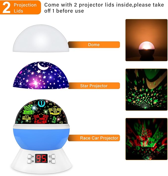 Cars Night Light for Boys - Rotating Projector Lamp with Race Car - Star Projector for Kids Age 3-8 - Ceiling Nightlight Projector with Cars and Stars - Birthday Gifts for Boys Room Decor - Bloomnest