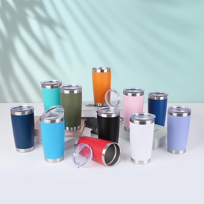 HASLE OUTFITTERS 20oz Stainless Steel Tumblers Bulk, Insulated Travel Cup with Lid, Double Wall Vacuum Coffee Mug for Cold & Hot Drinks 4 Pack, Orange