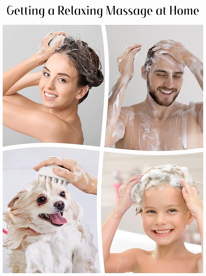HEETA Scalp Massager Hair Growth, Soft Silicone Scalp Scrubber Shampoo Brush for Exfoliation, Dandruff Removal & Head Massage Stress Relax, Wet & Dry Use for Thick, Thin Hair Care, Wheat Straw Beige HEETA