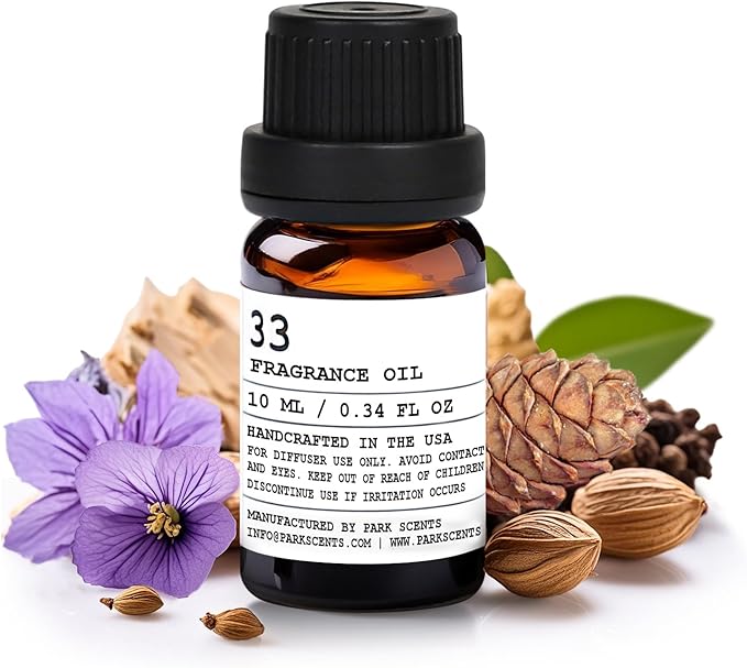 Santal Essential Oil for Diffuser - Inspired by Santal 33 Scent, Diffuser Oil with Euro Dropper - Aromatic Luxurious Fragrance, Handcrafted in The USA - Glass Bottle, 10 ml. Park+Scents