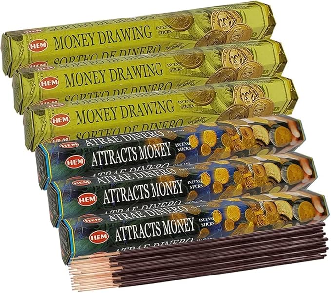 Money Drawing & Attracts Money Incense Sticks & Holder Bundle Variety Pack from Hem Trumiri Insense Insence - Bloomnest