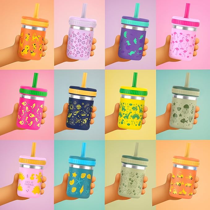 Sursip Toddlers Sippy Cups Stainless Steel Kids Cups with Straws and Lids | Spill-Proof Tumbler Drinks & Snacks, Smoothie Cups, BPA-Free, Dishwasher Safe,2 Packs - Bloomnest