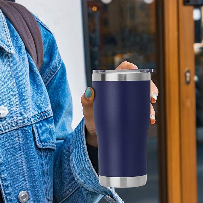 DOMICARE 20oz Tumbler with Lid Stainless Steel Tumblers Bulk, Double Wall Vacuum Insulated Coffee Travel Mug Powder Coated Tumbler, 1 Count (Pack of 1) Navy - Bloomnest