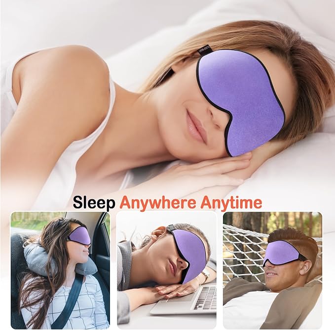 LitBear Sleep Mask for Side Sleeper Women Men, Eye Mask for Sleeping Light Blocking, 3D Contoured Cup Sleeping Mask, Soft Breathable Sleep Eye Mask with Adjustable Strap for Flight, Light Purple - Bloomnest