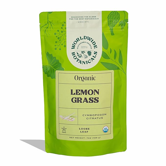 Worldwide Botanicals Organic Lemon Grass Leaves – 7oz - Loose Leaf - Cut and Sifted – 100% pure Cymbopogon citratus - Zacate de limon - Resealable Bag for Freshness - Perfect for Cooking and Tea - Bloomnest