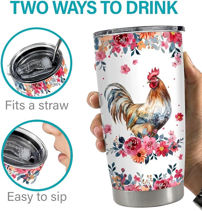 SANDJEST Chicken Tumbler - 20oz Stainless Steel Insulated Coffee Travel Mug Cup Gifts for Women, Girls & Teens for Birthday & Christmas - Bloomnest