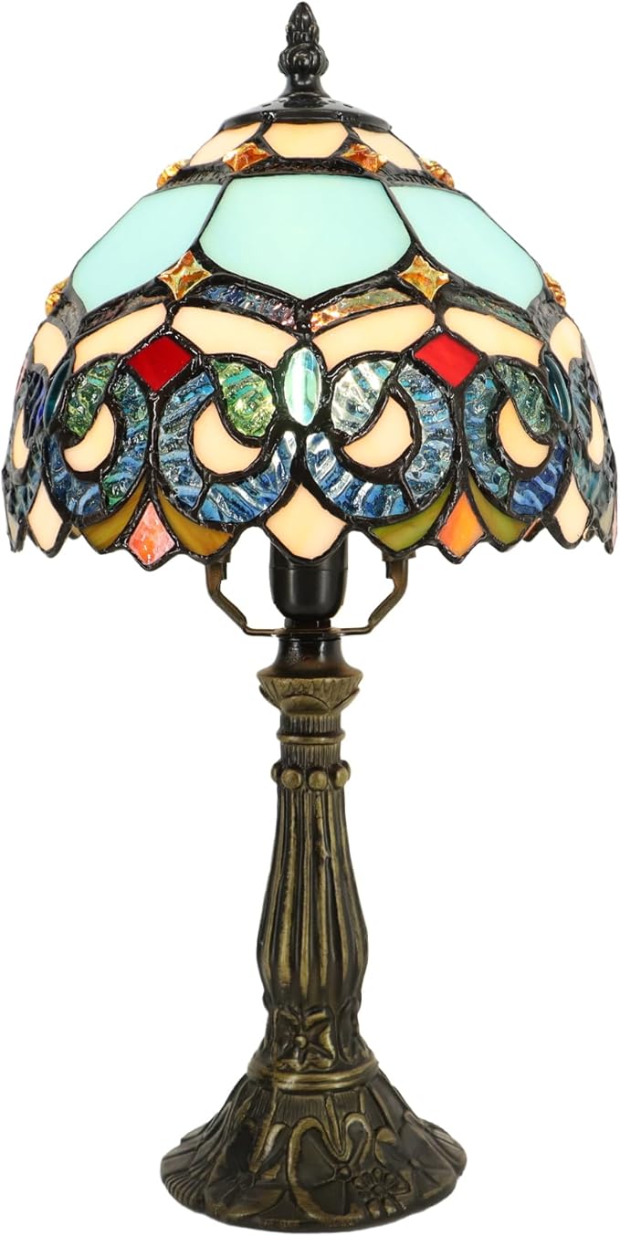 Small Tiffany Lamp Mini Accent Table Lamp Stained Glass Desk Memory Lamp Sympathy 8X14.5 Inch (Sapphire Style) - Bloomnest