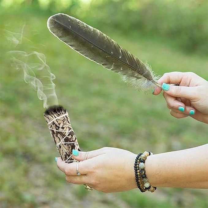 Ancient VEDA Organic Smudge Kit – Yerba Santa, Palo Santo, Sweetgrass Braid, Feather & Smudge Guide | Home Cleansing Kit for Meditation, Yoga, Energy Healing & Gift (Starter Kit, Yerba Santa Sage) AncientVeda
