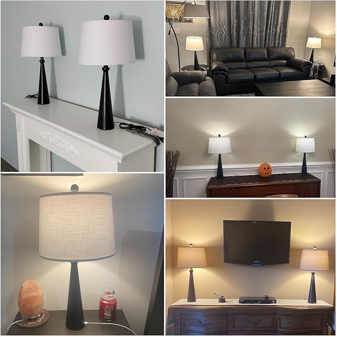 Oneach 25.75" Table Lamps Set of 2 for Living Room Bedroom, Bedside Lamp 3-Way Dimmable Touch Control, Modern Black Nightstand Light Fabric Shade Vintage Accent Style - Bloomnest