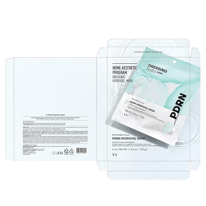 VT COSMETICS PDRN Hydrogel Mask(33gx4ea), Intensive Nourishing & Rejuvenating Overnight Mask, Skin Repair, Elasticity Boost, Hydrating & Plumping, Korean Skincare - Bloomnest