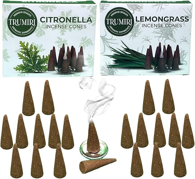 TRUMIRI Incense Cones - Combo Pack of 20 Cone Incense - 10 Citronella + 10 Lemongrass - Insence Cones - Incense Cones Scented - Cone Incense Scents - Insense Cones - Incent Cone TRUMIRI