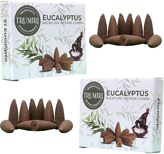 TRUMIRI Eucalyptus Backflow Incense Cones - 20 Cones, 2 Packs of 10, Waterfall Incense Cones