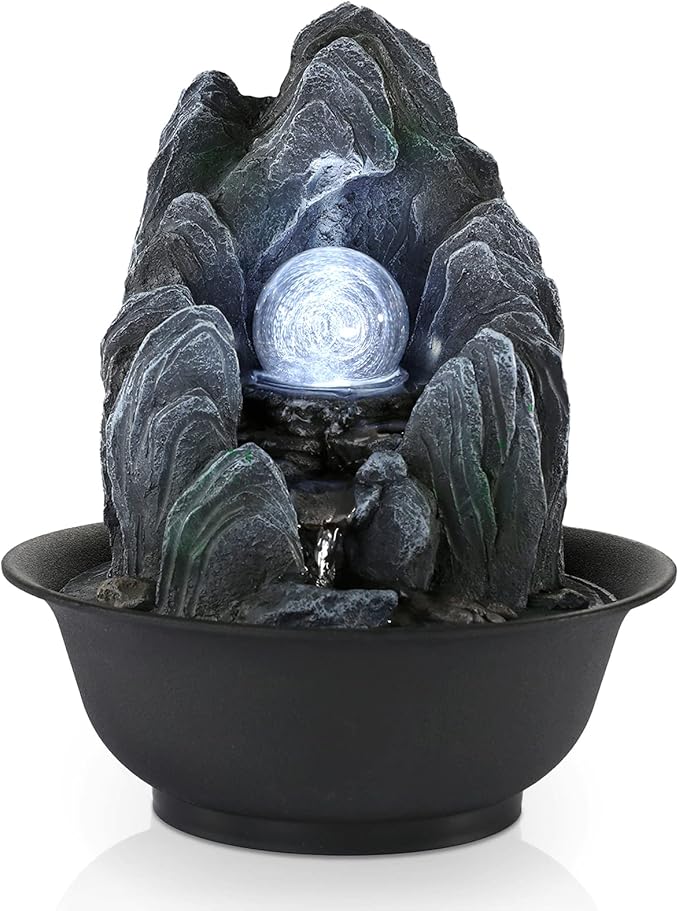 WICHEMI Water Fountains Indoor Waterfall Fountain Tabletop Fountain with LED Rolling Ball Stacked Rocks Indoor Water Feature Zen Meditation for Home and Office Indoor Spaces Decor (Style 19) - Bloomnest