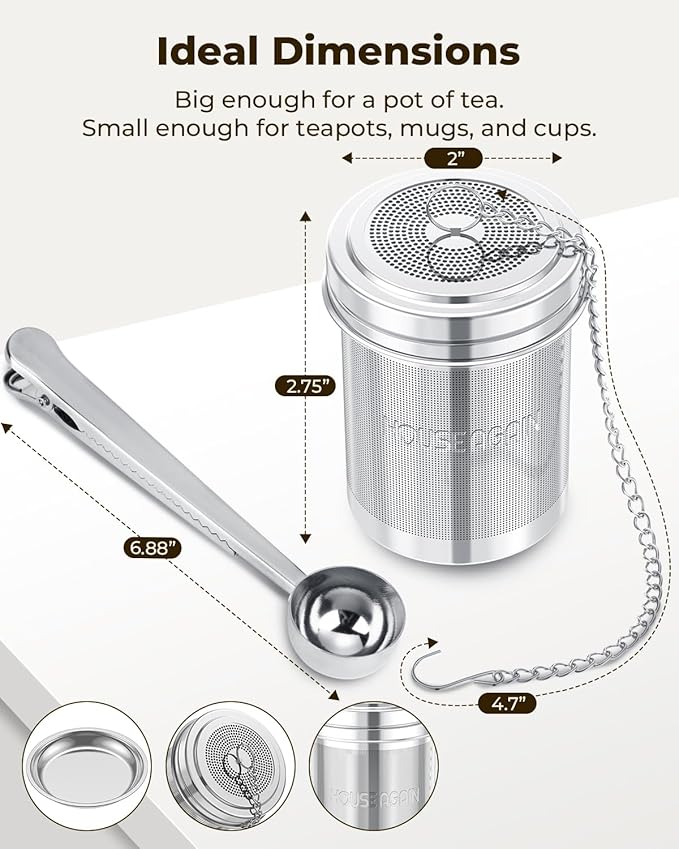 House Again Large Tea Infuser with Scoop, Extra Fine Mesh Tea Strainers for Loose Tea & Spice Infuser for Cooking, 304 Stainless Steel, Loose Leaf Tea Steeper for Brew Tea Spices & Seasonings - Bloomnest