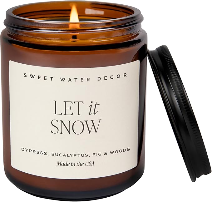 Sweet Water Decor Let it Snow Christmas Scented Candles - Christmas Stocking Stuffers Soy Candles with Cypress Scent - Christmas Candles with 40 Hours Burn Time - 9Oz Black Lid Amber Jar Wax Candles - Bloomnest