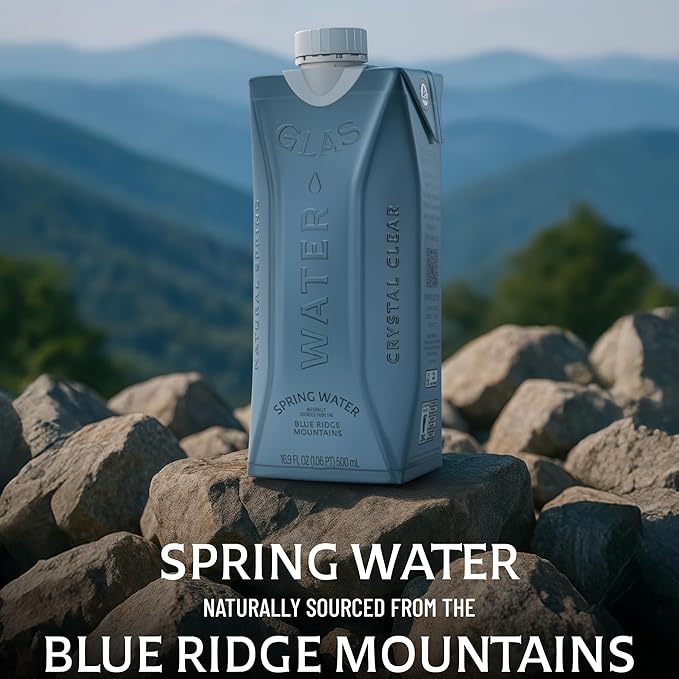 GLAS Water (12 Pack) 16.9oz 500ml Boxed Natural Spring Water | Eco-Friendly Paperboard Carton, Pure Non-BPA Drinking Water, Sustainable Alternative to Plastic Bottles
