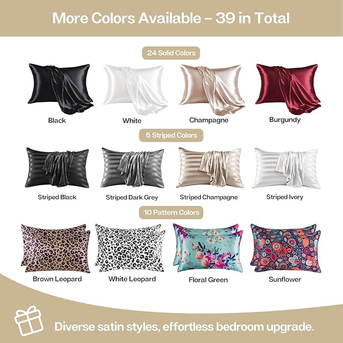 MR&HM Satin Pillowcase for Hair and Skin, Silk Satin Pillowcase 2 Pack, Queen Size Pillow Cases Set of 2, Silky Pillow Cover with Envelope Closure (20x30, Golden Bronze) - Bloomnest