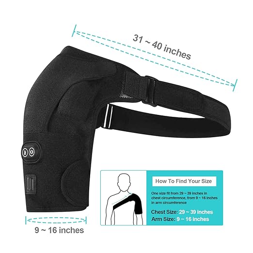 Heated Shoulder Wrap with Massage, Electric Shoulder Massager Heating Pad for Men Women Frozen Shoulder Pain Relief with AC Adapter (Black) - Bloomnest