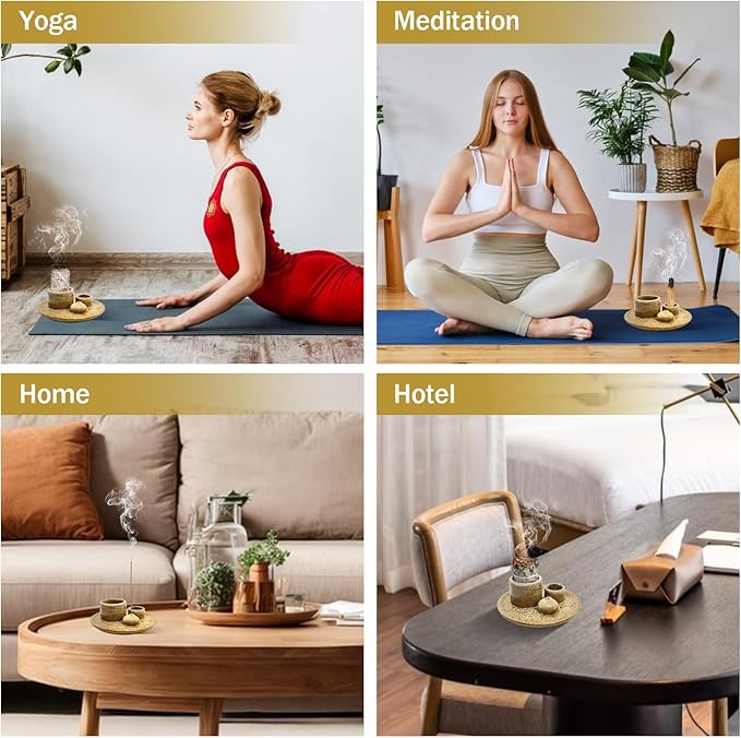 Palo Santo Holder - 4 in 1 Incense & Candle Holder - Ceramic Incense Holder Ash Catcher Tray for Meditation Room - Easy to Clean (Brown White) - Bloomnest