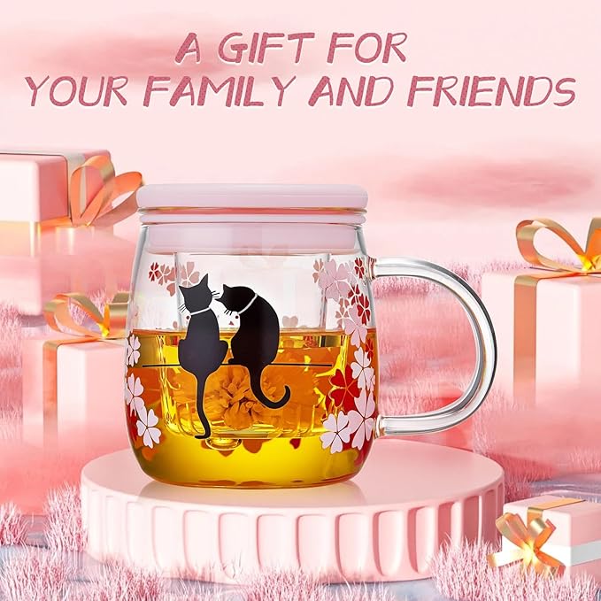 Glass Tea Cup with Infuser and Lid, 16.2oz/480ml Large Borosilicate Teacup,Tea Glass, Clear Mug for Loose Leaf Tea, Blooming Tea, Microwave & Dishwasher Safe - Tea Maker Gift for Birthday - Bloomnest