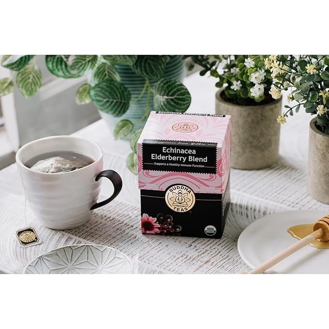 Buddha Teas - Organic Echinacea Elderberry Blend - Herbal Tea - For Health & Wellbeing - With Antioxidants & Minerals - Clean Ingredients - No Caffeine - OU Kosher & Non-GMO - 18 Tea Bags (Pack of 1) - Bloomnest