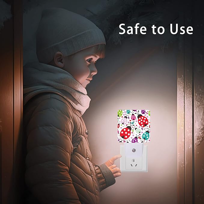 Ladybug Night Light,Cartoon Cute Ladybugs Plug in Night Lights Auto LED Lamp Energy Saving Square Lights for Boys Girls Men Women Gifts - Bloomnest