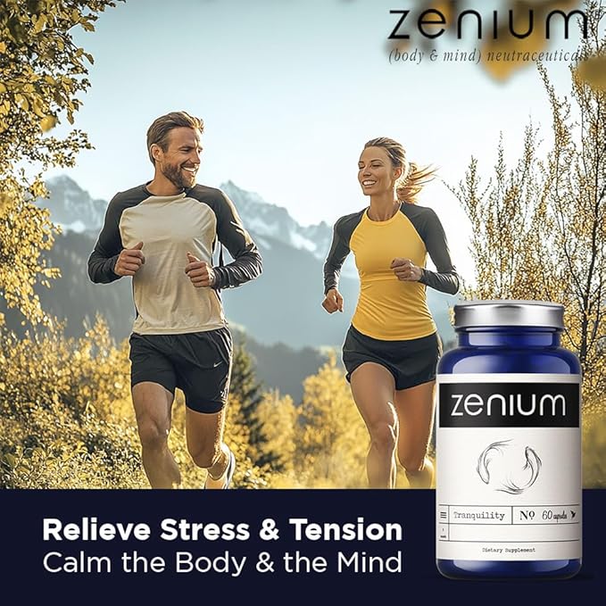 Zenium - Relieve Stress, Tension, Worry, Nervousness, & Irritability | Calm The Mind & Body | Ayurvedic | Natural Relief Supplement | Boosts Mood | Ashwagandha, L-Theanine, GABA, Rhodiola |60 Capsules - Bloomnest