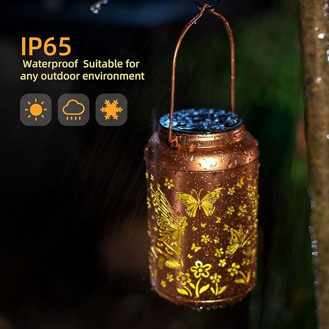 Fairy Solar Lanterns Outdoor Waterproof Hanging Butterfly Lights Hollow Out Metal Lantern Decorative Garden Graceful Light Christmas Decor for Patio,Landscape,Gifts for Women Men Mom - Bloomnest