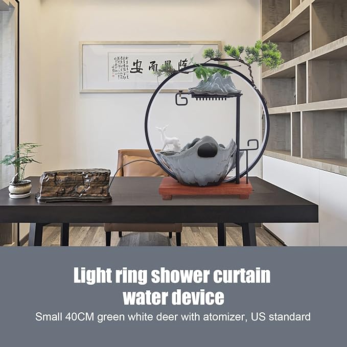17In Water Fountains Indoor Tabletop Water Fall Humidifier with LED Light and Atomizer Mist, Zen Decor Meditation Japanese Decor Fake Plants Feng Shui Decor Festival Birthday Gift for Good Luck Wealth - Bloomnest