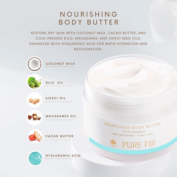 PURE FIJI Nourishing Body Butter, White Gingerlily (6.7oz/200ml) - Bloomnest