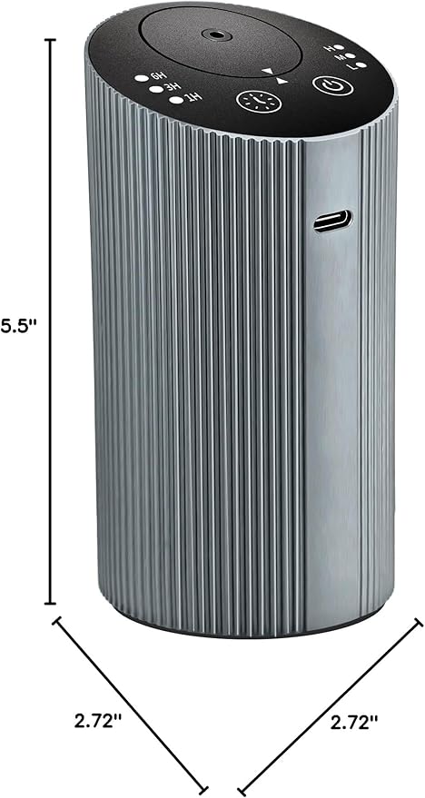 Waterless Essential Oil Diffuser for Home Car Office, Scent Diffuser with 4 Timer (1/3/6H & Off) & 3 Mist(L/M/H), Rechargeable Aromatherapy Diffuser, Portable Mini Air Aroma Diffuser, Silver Grey - Bloomnest