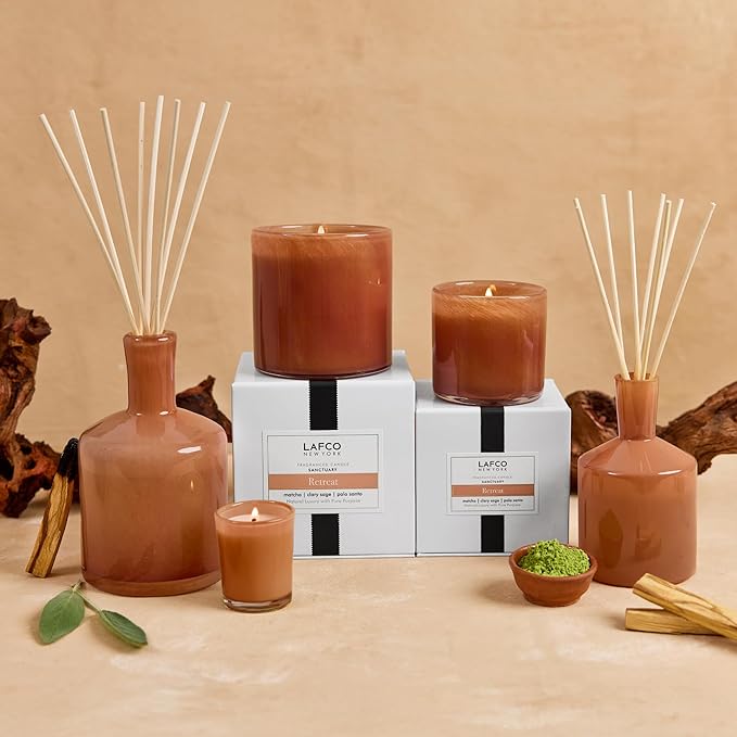 LAFCO New York Classic Reed Diffuser, Retreat - 6 oz - Up to 3 Months Fragrance Life - Reusable Glass Vessel - Natural Wood Reeds - Made in The USA