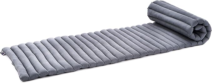 Leewadee - Foldable Floor Mattress - Japanese Roll Up Futon -Trifold Tatami Mat- Guest Floor Bed - Camping Mattress - Thai Massage Mat, Kapok Filled, 75 x 20 inches, Anthracite - Bloomnest