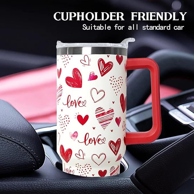 Ceovfoi Love Tumbler 40 Oz Valentine Heart Tumbler With Handle,Valentine's Day Coffee Travel Mug Cup Water Bottle,Heart Decor,Valentine's Gifts for Wife Girlfriend Bride - Bloomnest