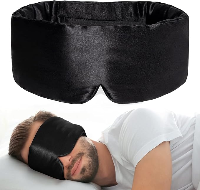 100% Natural Silk Eye Mask for Women Men, Soft Pressureless Cooling Blackout Eye Covers for Sleeping, Large Size Sleep Mask fits All Heads Adjustable, 1PC, Black - Bloomnest