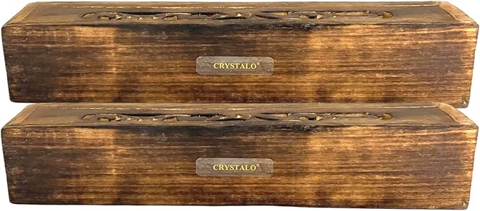 2 Pack Wooden Coffin Incense Sticks Burner - 12 Inches Carved - Storage Compartment, Carved Carving - Bloomnest