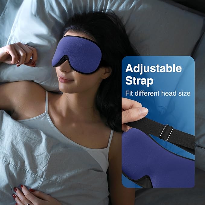 YFONG Weighted Sleep Mask, Women Men 3D Eye Mask Blocking Lights Sleeping Mask (4.2oz/120g), Pressure Relief Night Sleep Eye Mask with Adjustable Strap, Eye Cover Blindfold for Travel Nap Yoga, Blue - Bloomnest