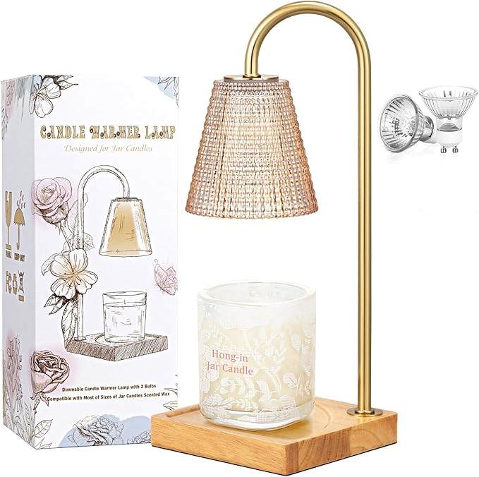 Amber Candle Warmer Lamp-Dimmable Candle Lamp with Timer, Christmas Birthday Gifts for Women, House Warming Gifts for New Home Bedroom Decor, Vintage Wax Warmer for Scented Wax - Bloomnest