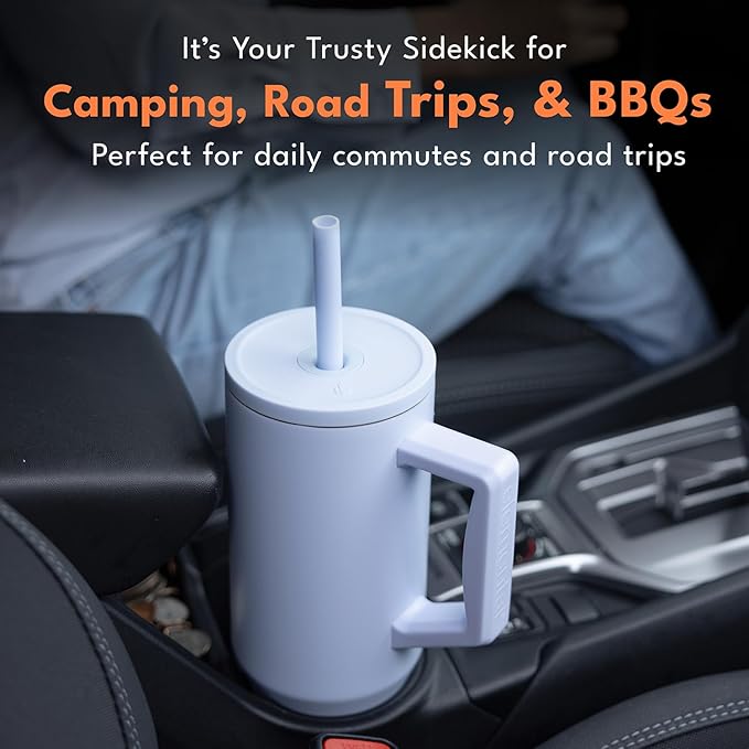 Elemental 40 oz Tumbler with Handle and Straw - Spill Proof Insulated Stainless Steel Commuter for Hot and Cold Beverages - Travel Coffee Mug with 2 Straws & Spill Proof Lid - 40oz - Ice Blue - Bloomnest